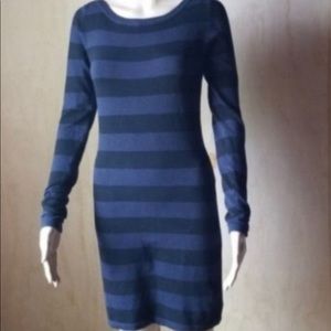 French Connection Striped Sweater Dress BLACK BLUE
